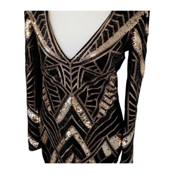 EXPRESS Black Metalic Sequined Long Sleeve Mini Dress Womens Small - Picture 4 of 7